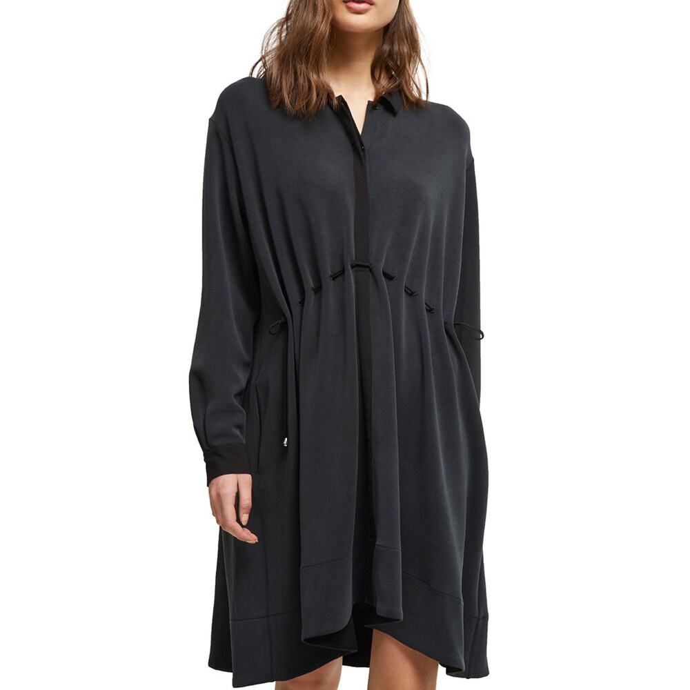 French Connection Women's Sz L Ren Cupro Mix Shirt Dress Long Sleeve Gray Black